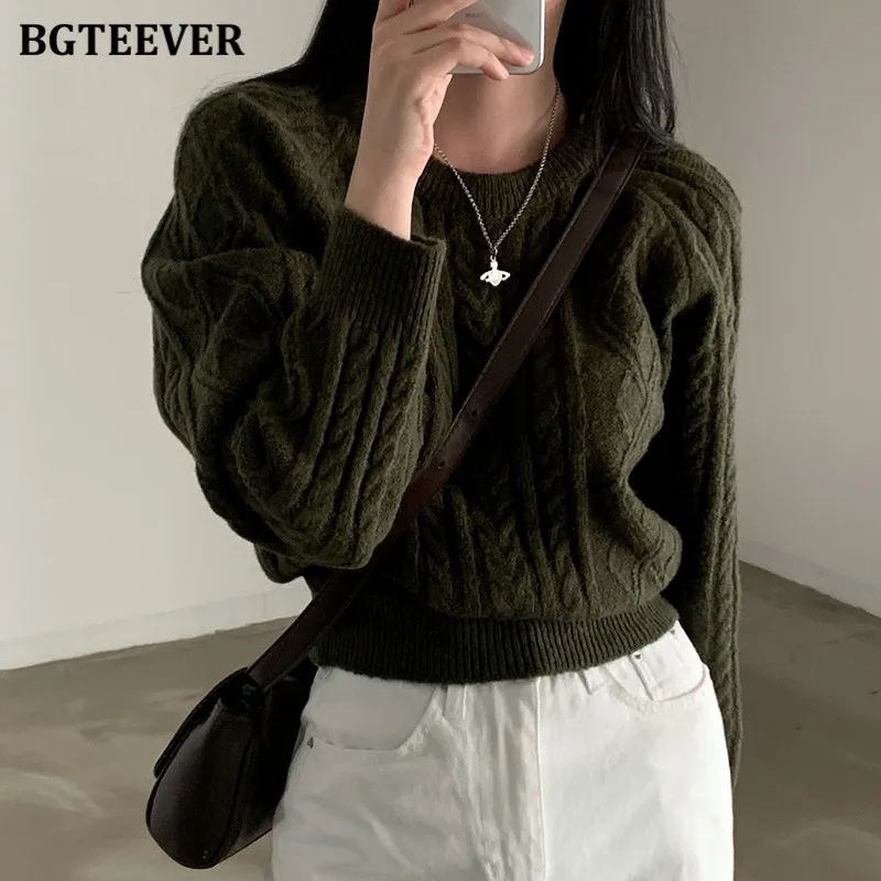 

BGTEEVER Vintage Warm Loose Female Knitted Pullovers Casual O-neck Long Sleeve Women Sweaters Jumpers Autumn Winter Knitwear