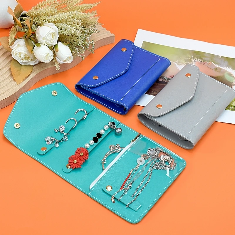 Trendy Portable Leather Jewelry Organizer Display Bag Foldable Ring
