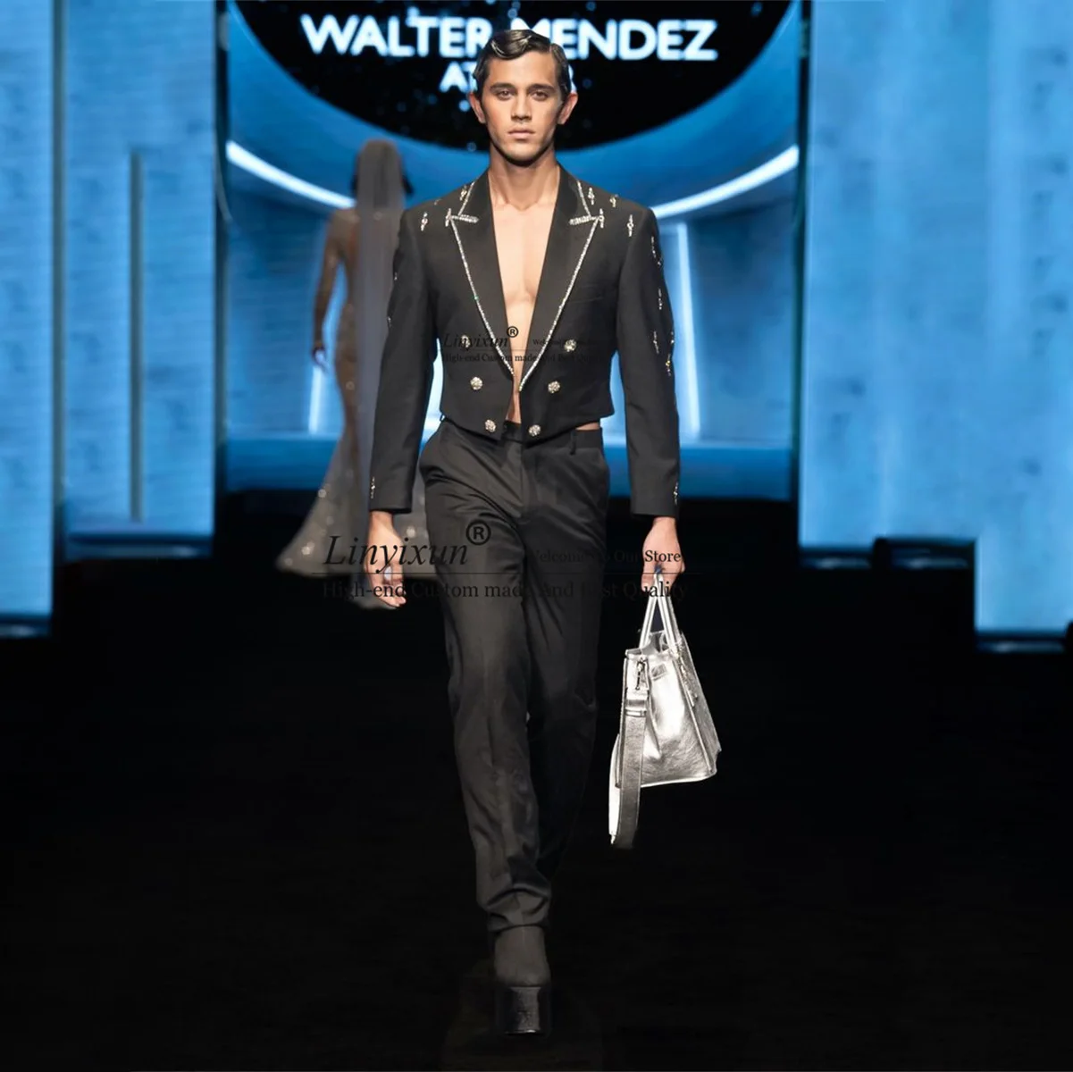 

Модные мужские костюмы с лацканами и шалью, роскошные свадебные смокинги для жениха с бисером и драгоценными камнями, мужской блейзер для выпускного вечера, комплект из 2 предметов, мужской костюм