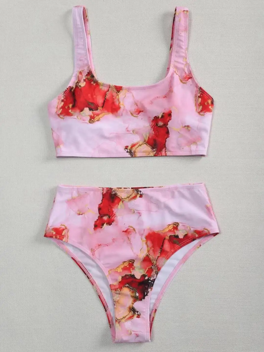 New Sport Print Bandeau Push Up Bikinis For Ladies Sexy Marble Woman Swimsuit High Waist Female Swimwear Beach Wear