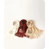 Elegant Winter Scarf Women's Versatile Wool Blend Solid Color Embroidered Letter Fashionable Knitted Scarf Warm All Seasons