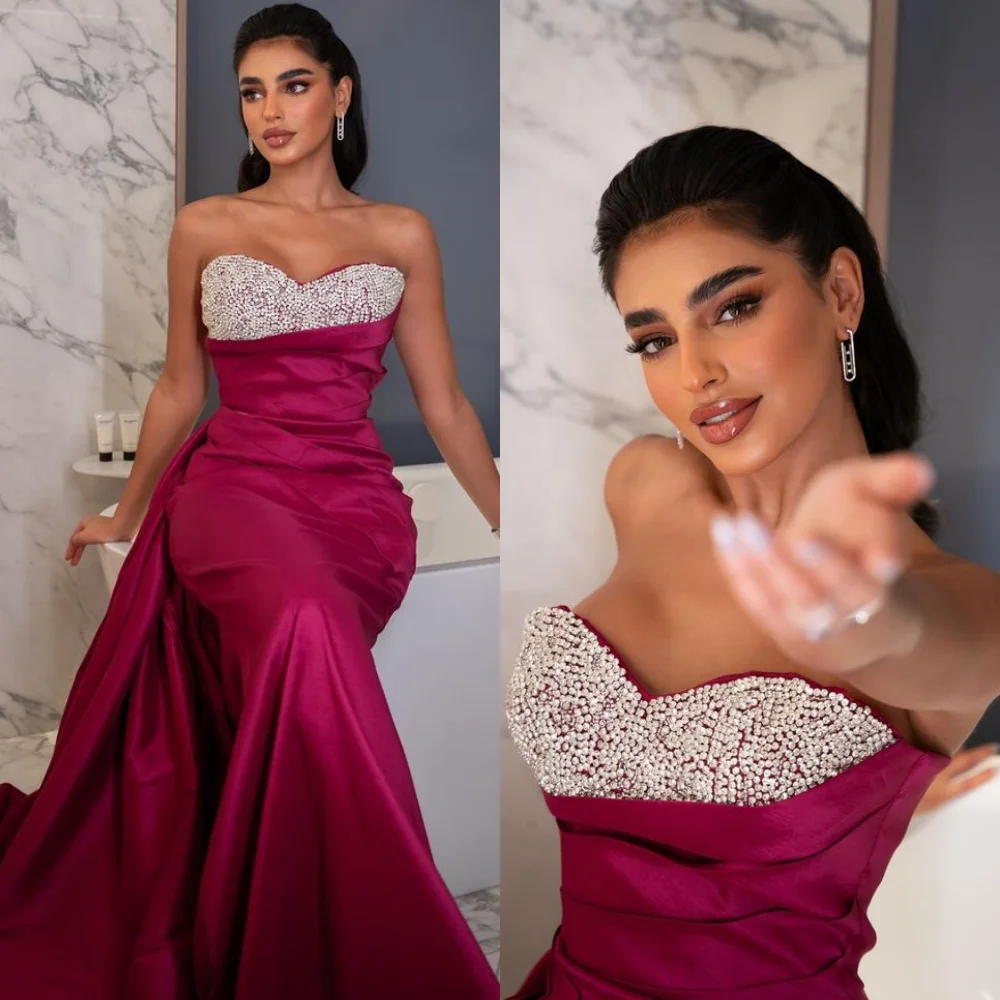 

Ball Exquisite High Quality Strapless Mermaid Brush Prom Dresses Rhinestone Satin Evening Vestidos De Fiesta Para Mujer