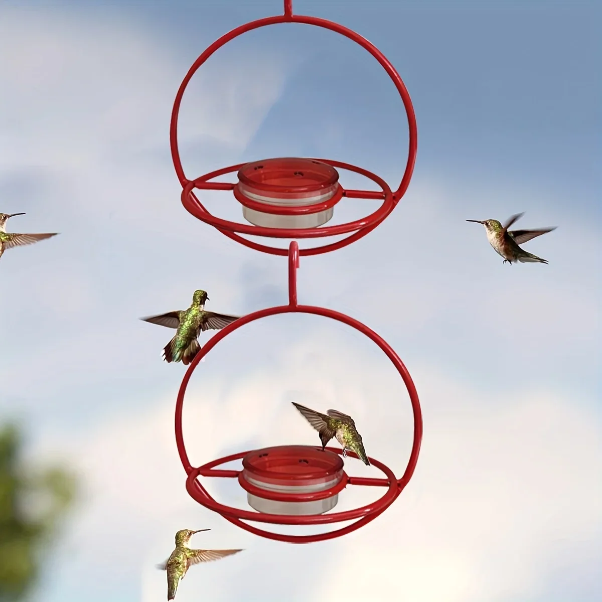 Hummingbird Drinker Feeder with Red Bowl Outdoor Humming Bird Feeder Attract Birds for Outside Garden Backyard Patio Deck