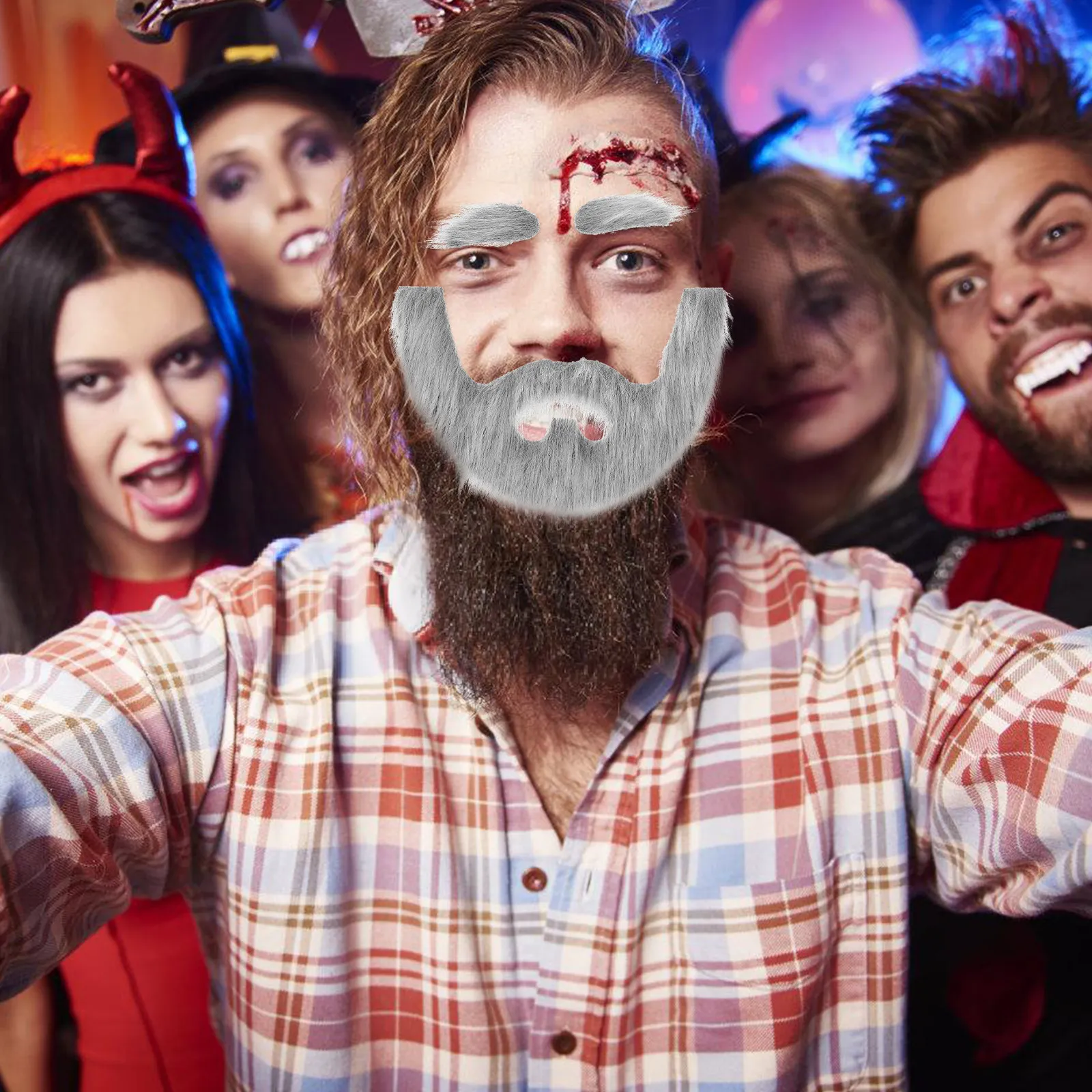 1 세트 눈길을 끄는 천으로 만든 가짜 수염과 눈썹 세트 할로윈 파티 공연 사진..