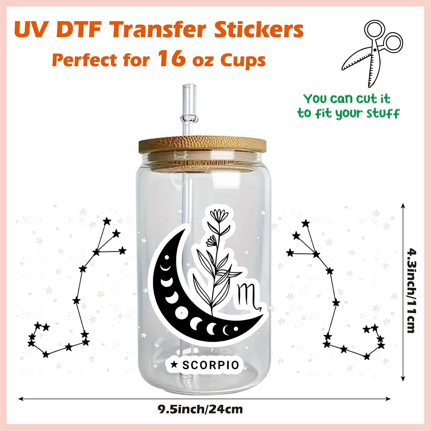 12 zodiac signs Series easy peel waterproof DIY Decals Retro Beauty 3D transfers uvdtf crystal sticker 16oz uv dtf cup wraps