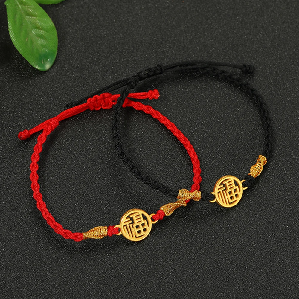 

1PCS Pure 24K Yellow Gold 3D Lucky Fu Weave Bracelet Women Men Gift
