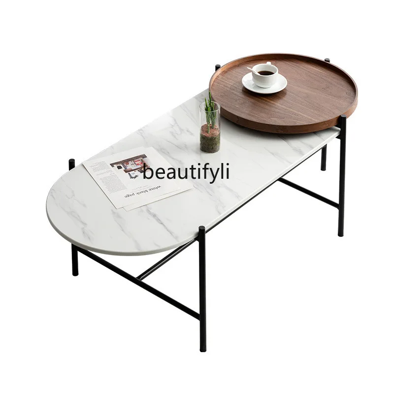 

yj Nordic Marble Coffee Table Simple Modern Creative Split Oval Coffee Table
