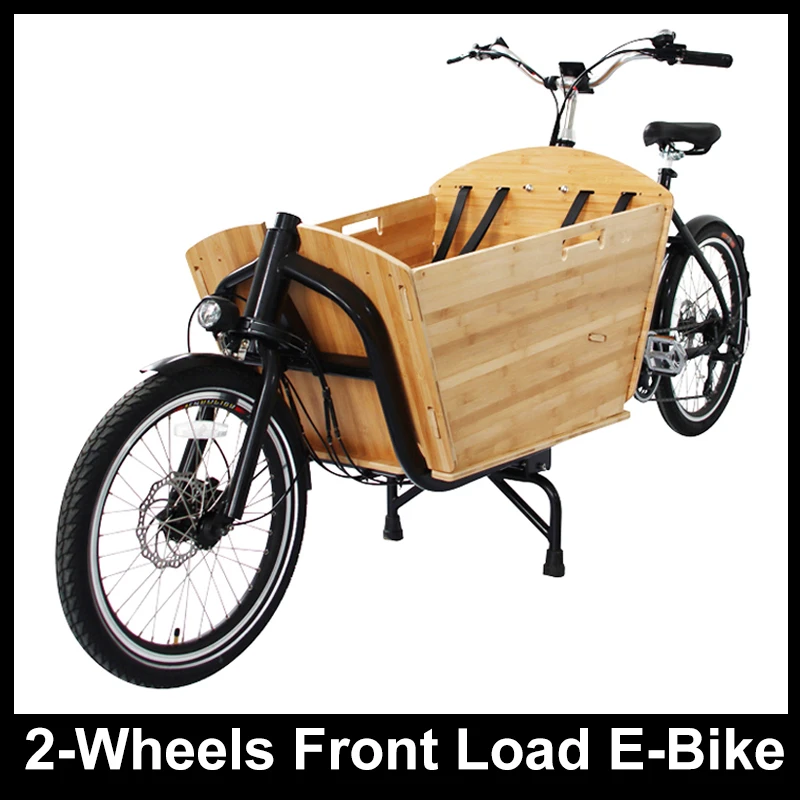 Vélo cargo familial en bambou à 2 roues avec boîte avant, vélos verts pour enfants/animaux de compagnie