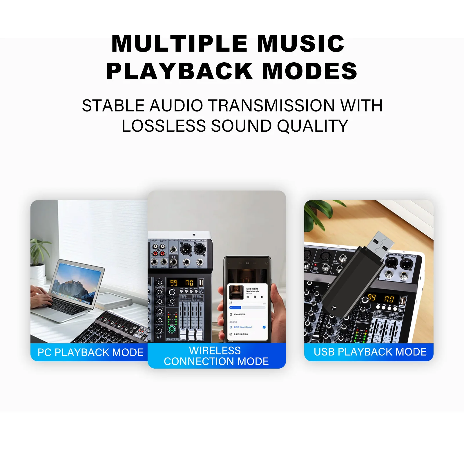 4 / 6 Channel Audio Interfacer DJ Mixer Sound Board 99-Bit DSP Effect USB Audio Mixer Effects +48V Phantom Bluetooth for Karaoke