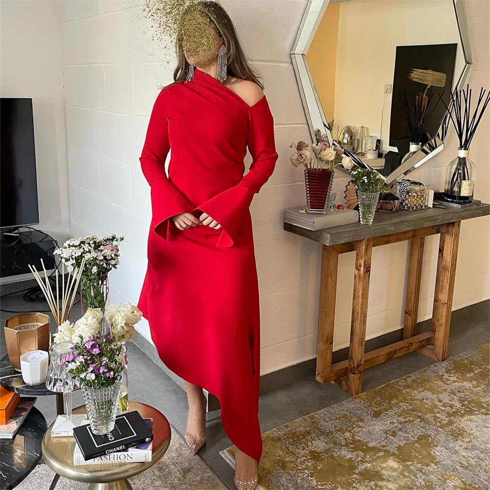 

MOLISA Simple formal occasion dress with off-the-shoulder long sleeve pleated slit Ankle-Length A line elegant ladies ball gown