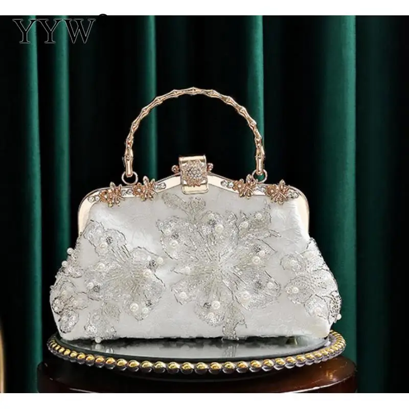 Embroidery Vintage Evening Bag Female Luxury Evening Bags Handmade Embroidery Beaded Rhinestone Party Purses Womens Clutches Bag