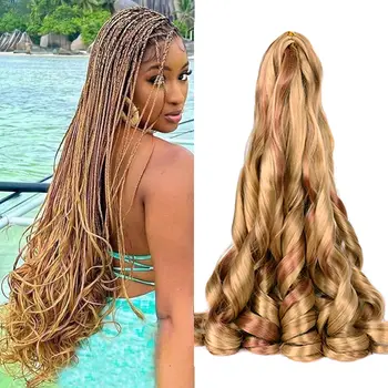 French Curl Braids Hair 22“Loose Wave Bouncy Synthetic Spiral Curls Braiding Hair Extensions Ombre Pre Stretched Hair For Women 1