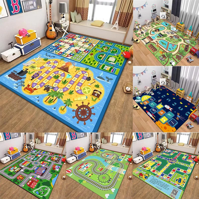 Child Game Rug Kids Game Patterned Area Rug Artistic Flying Chess Traffic Track Print ...