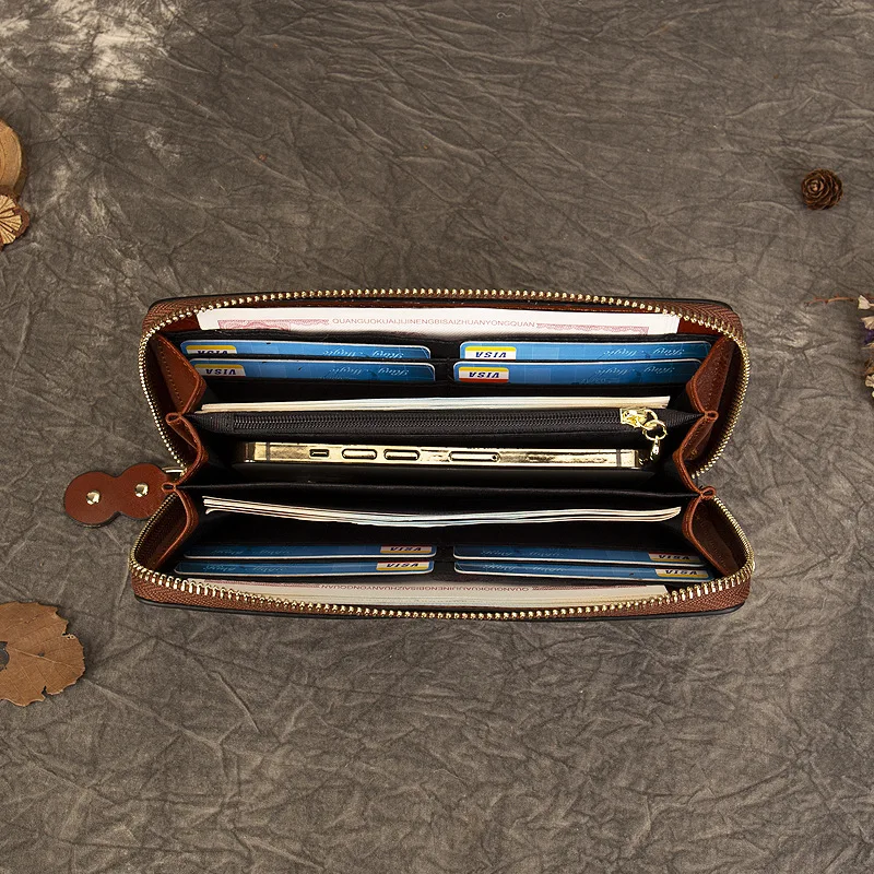 Vintage Genuine Leather Woman money clips Floral Real Cow Leather Purse Ladies First Layer Cowhide Women's clutches