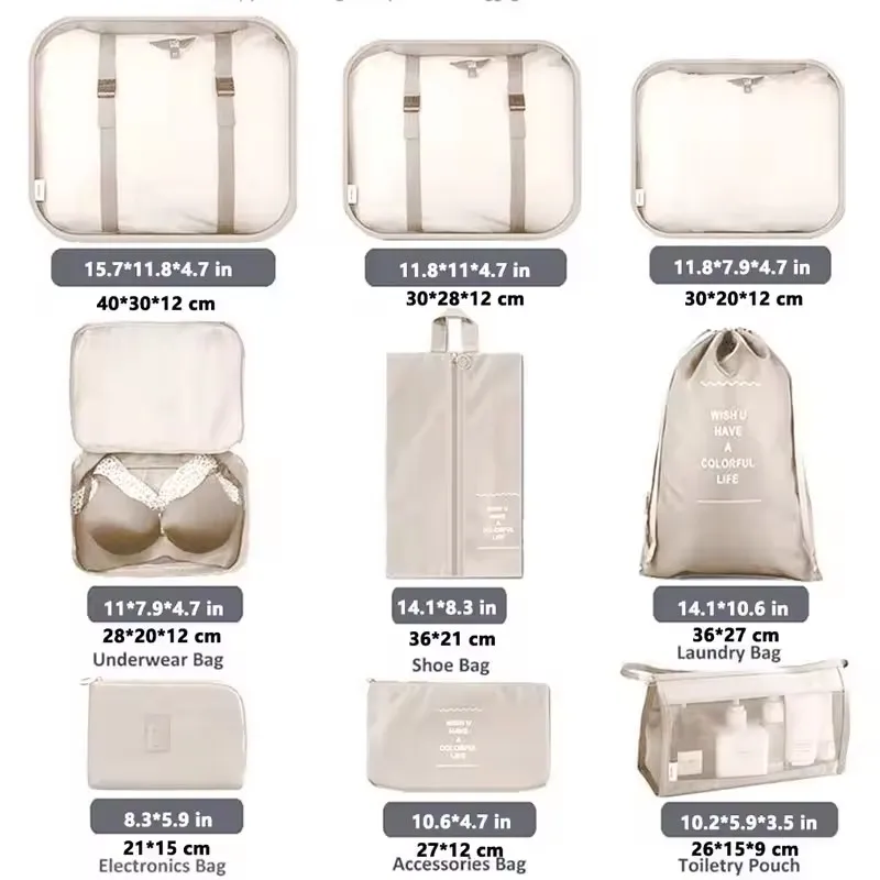 Travel Storage Bags 7/8/9-piece Set Digital Toiletries Shoes Clothes Organizer bag Suitcase Clothes Tidy Pouch Packing Cubes Set