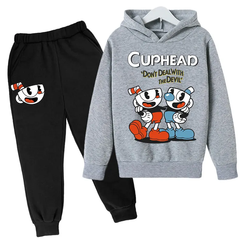Kids Game Cuphead hoodie hoodie pants two-piece children clothing set 4-14 year