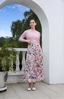 AP 2025SS – robe en Satin à fleurs pour femmes, rose clair, tricot, col en v, pull, jupe élégante pour dames 3