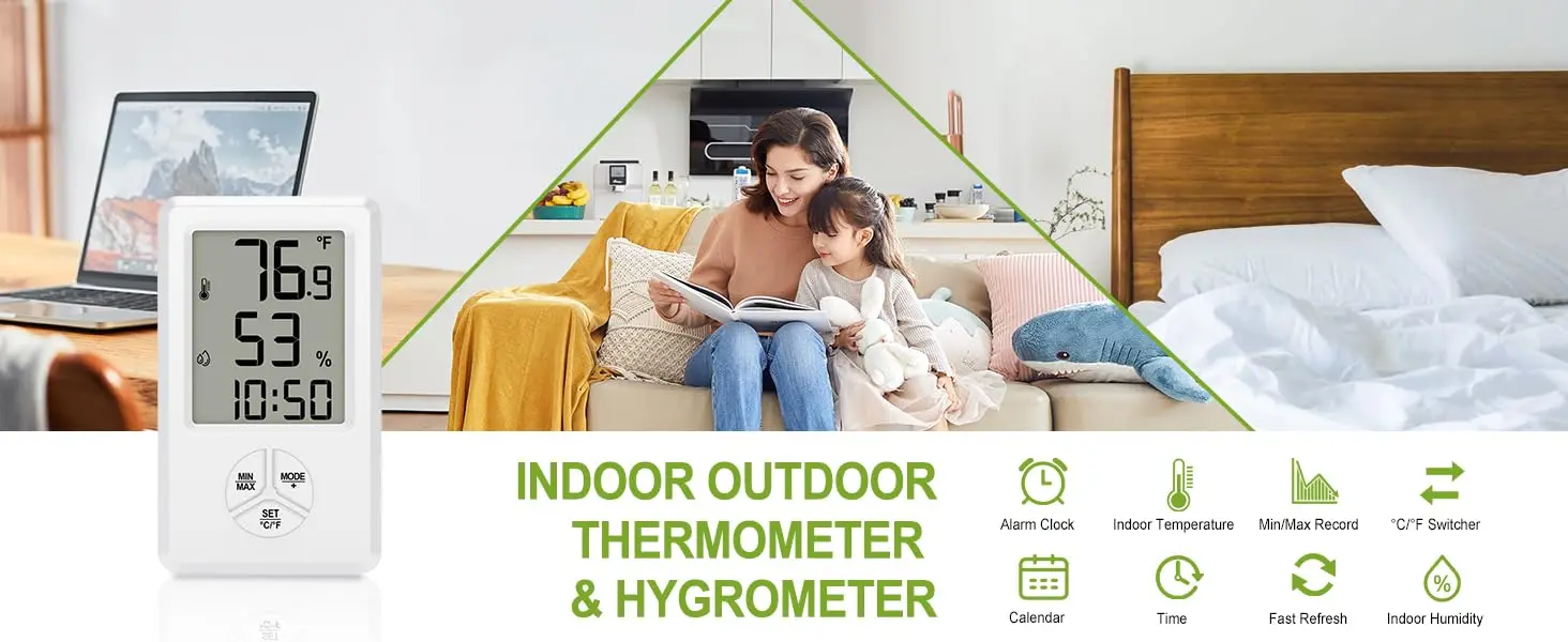 Digital Thermometer Hygrometer Indoor Room Thermometer Humidity Meter with Min M