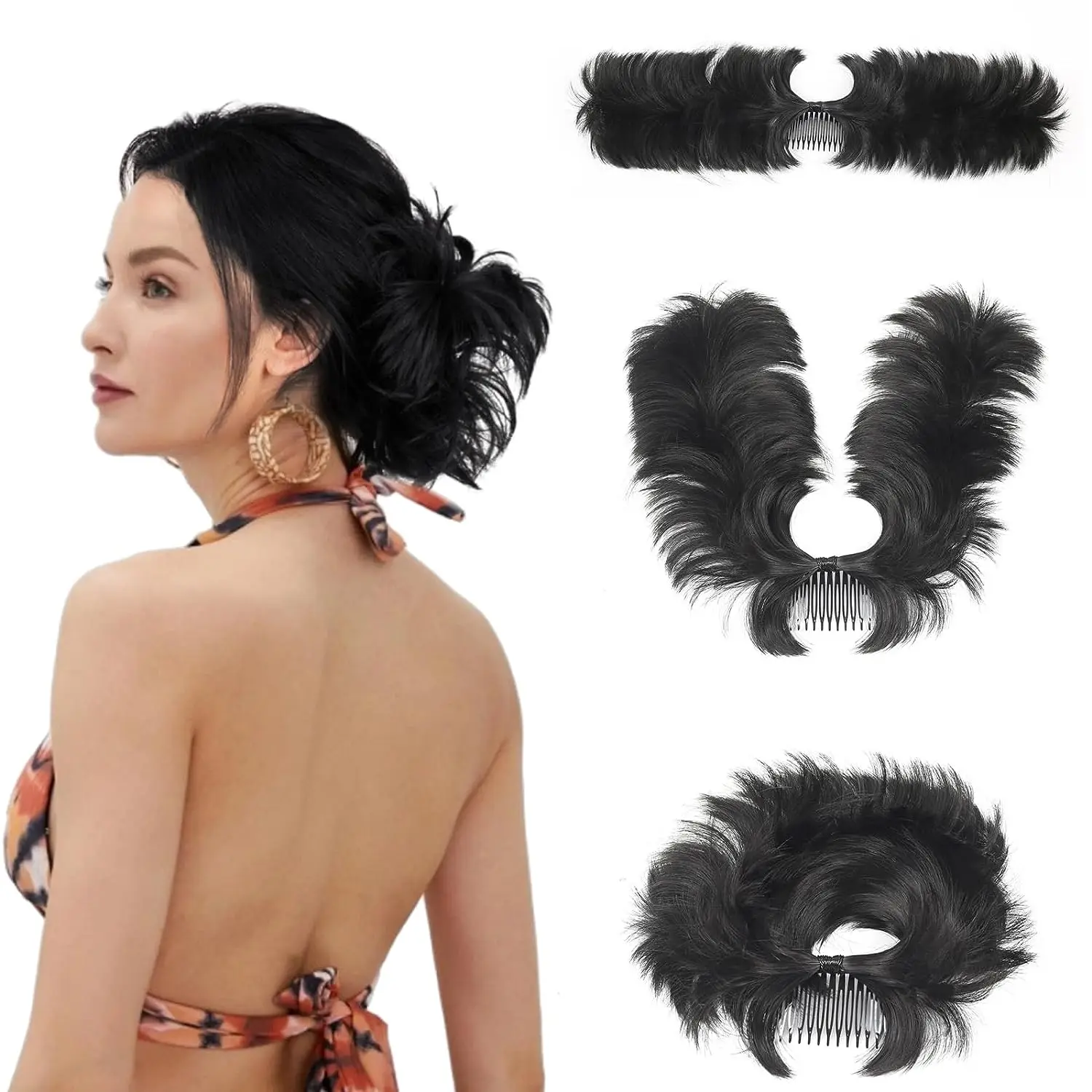 My-Diva  Adjustable Versatile Tousled Messy Bun Hair Piece Side Comb Clip in Hair Bun Tousled Updo Hairpiece for Women Bun