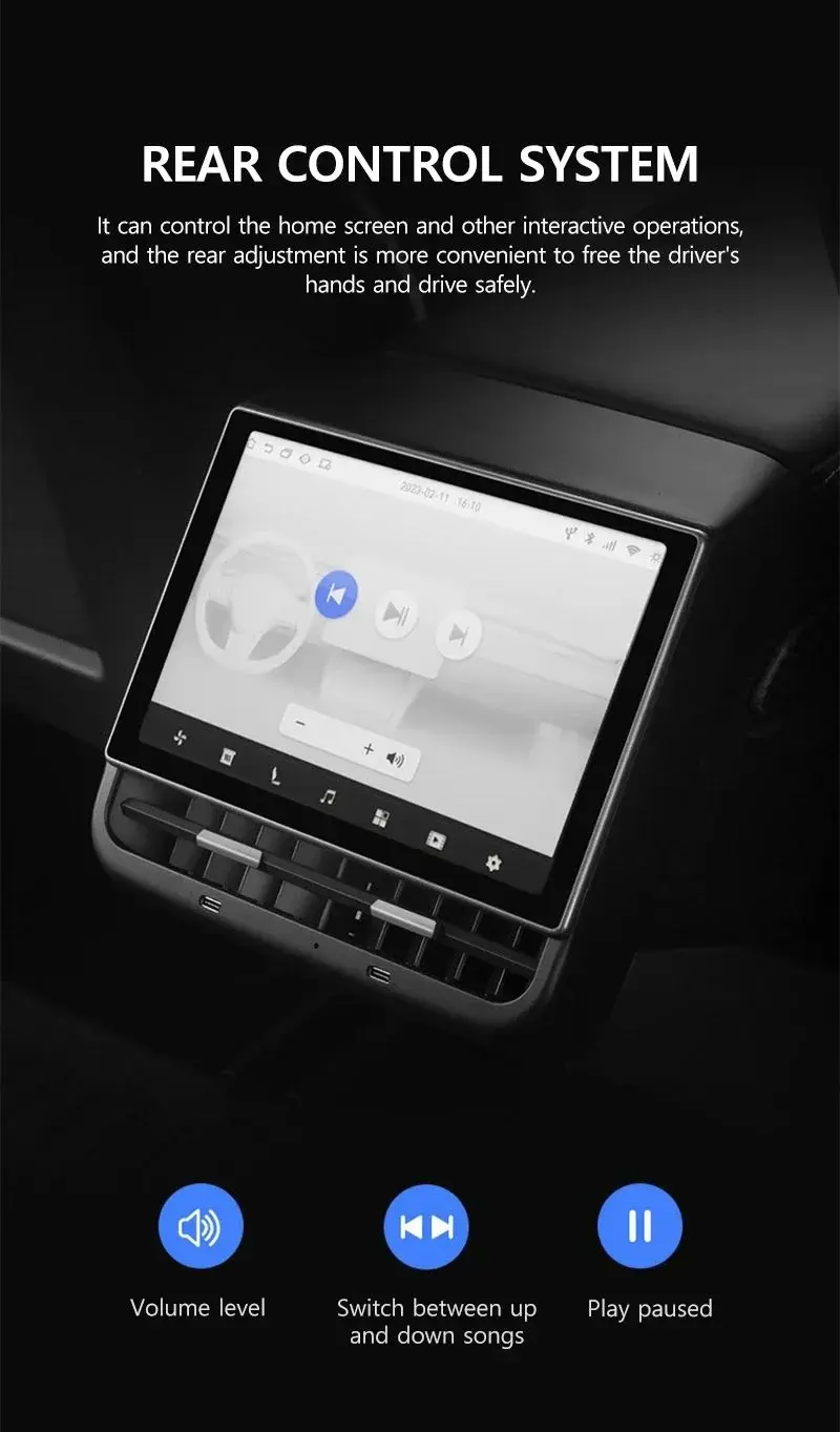 For Tesla All Model Y& Model 3 8.66 Inches Rear Display Android 13 WIFI Entertai