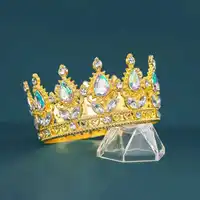 Baroque Vintage Gold Round Tiaras And Crowns For Women Bride Crystal Rhinestone Wedding Hair Accessories 3