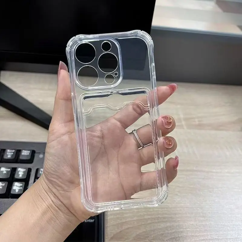 Clear Soft Wallet Card Bag Phone Case For iPhone 11 12 13 mini 14 15 16 17 Pro Max XS XR 6 7 8 Plus SE Clear Shockproof Cover