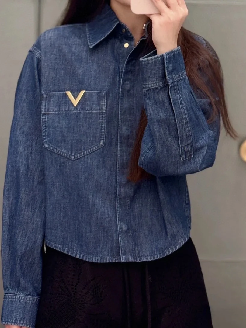 

Spring Shirt Women Tops Vintage Blue Jeans Blouse Short Denim Shirts Female 2024 Korean Summer Clothes Ladies Camisa Feminina