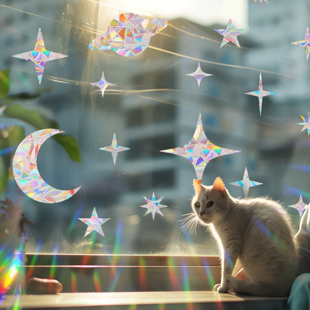 Rainbow Suncatcher Window Stickers PVC Cat Butterfly Ghost Prism Glass Wall Sticker Home Bedroom Decoration Self Adhesive Decal