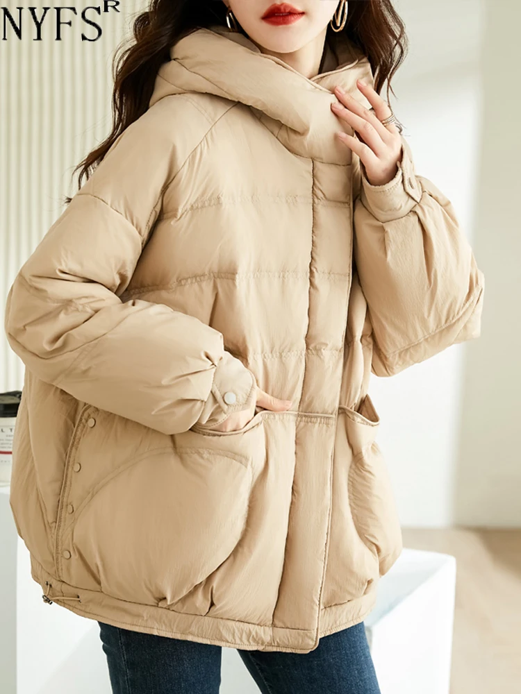 

NYFS 2023 Winter New Lightweight Cotton Coat Loose hooded Jacket Warm Big Size Oversized