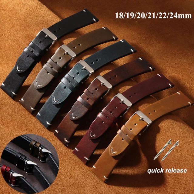18mm 19mm 20mm 21mm 22mm 24mm véritable peau de vache rétro huile cire bracelet de montre à dégagement rapide bracelet en cuir pour Seiko pour bracelet Rolex 1