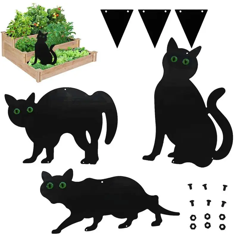 

Black Cat Garden Decor Cute Cat Garden Art With Cutout Design 3/4 PCS Halloween Garden Accessories For Yards Patios Backyards