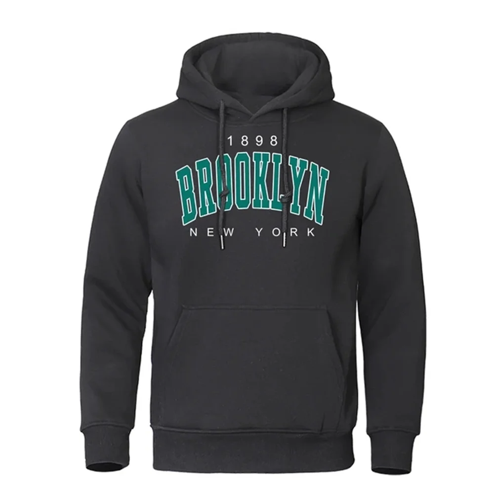 

Повседневная мужская Толстовка Brooklyn New York с забавным принтом, теплый флисовый эластичный пуловер, модные худи, уличная одежда, Свитшот в стиле хип-хоп, 1898