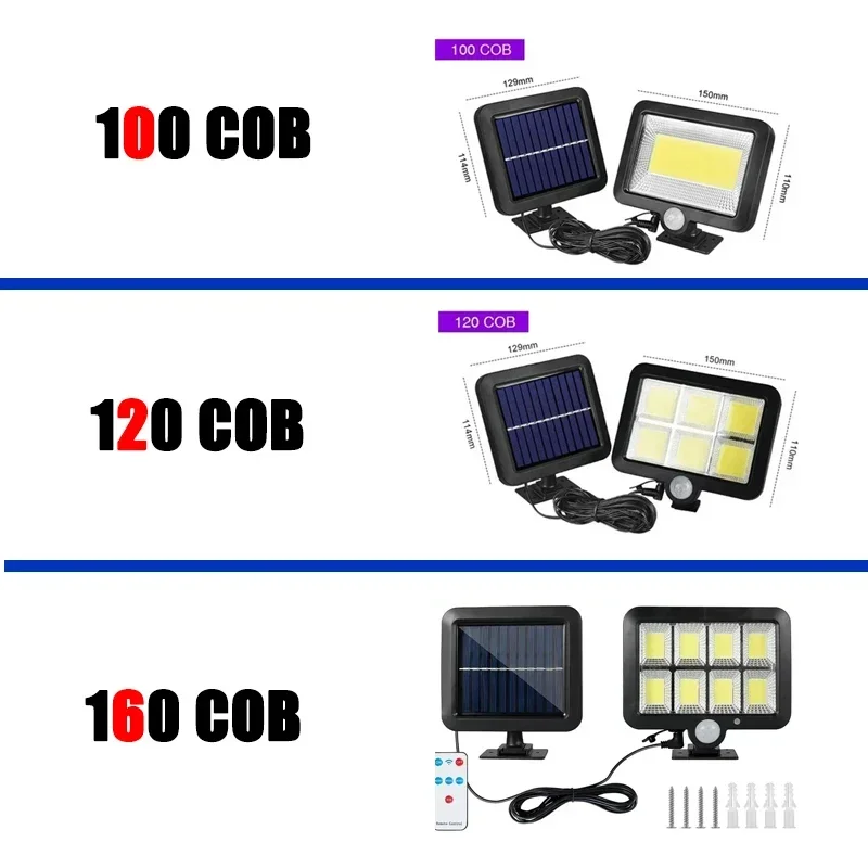 Solar Powered Outdoor Wall Light with Motion Sensor and Remote Control, Waterproof IP65, Bright COB