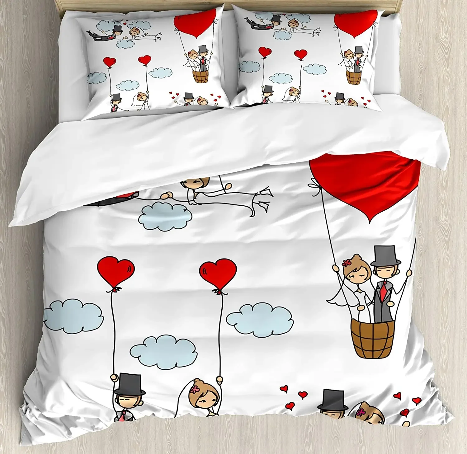

Wedding Bedding Set Cartoon Couple Romantic Caricatures Get 3pcs Duvet Cover Set Bed Set Quilt Cover Pillow Case Comforter Cover