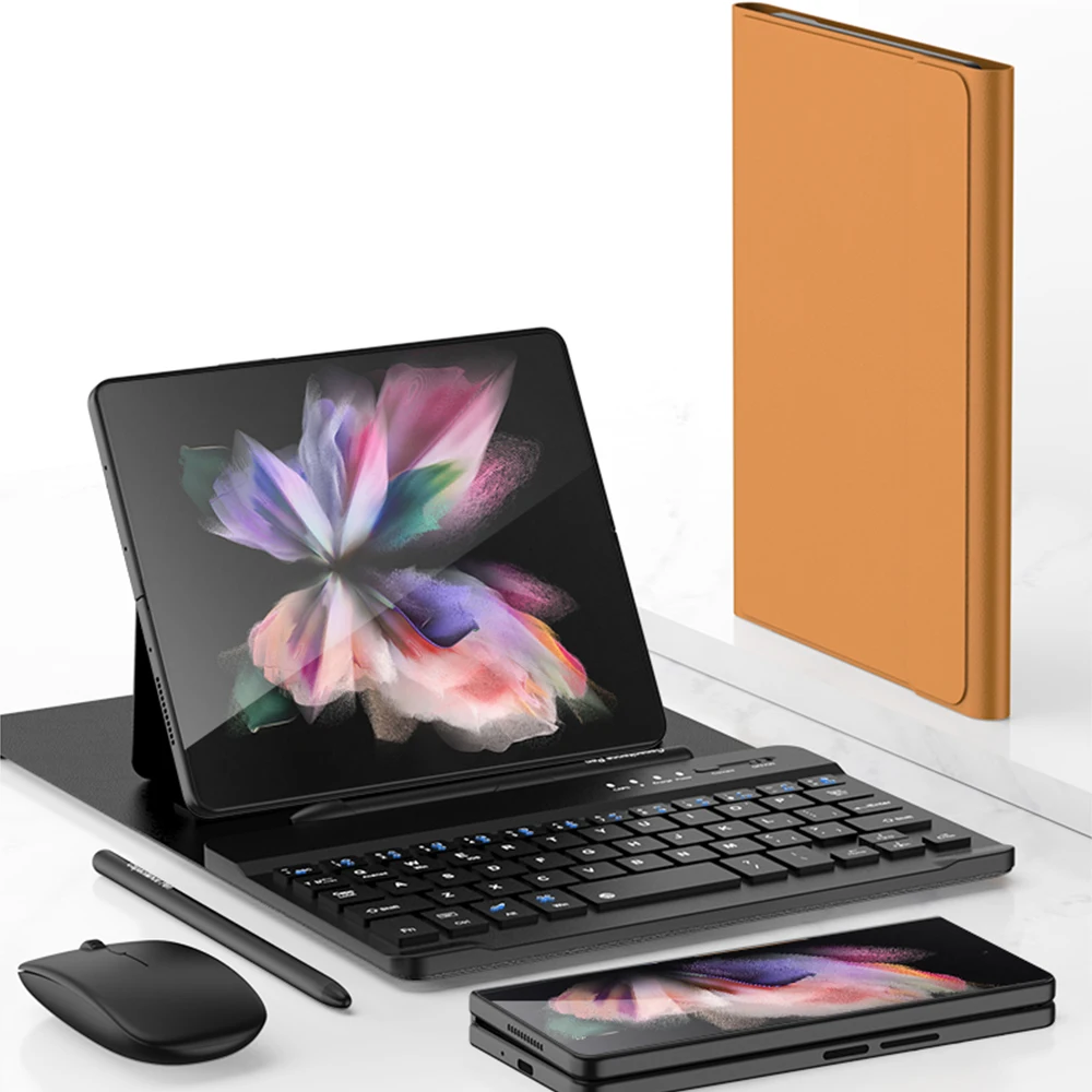 

Wireless Keyboard and Mouse Cover For Samsung Galaxy Z Fold 4 3 2 Tab iPad Tablet Bluetooth Magnetic Leather Flip Stand Case