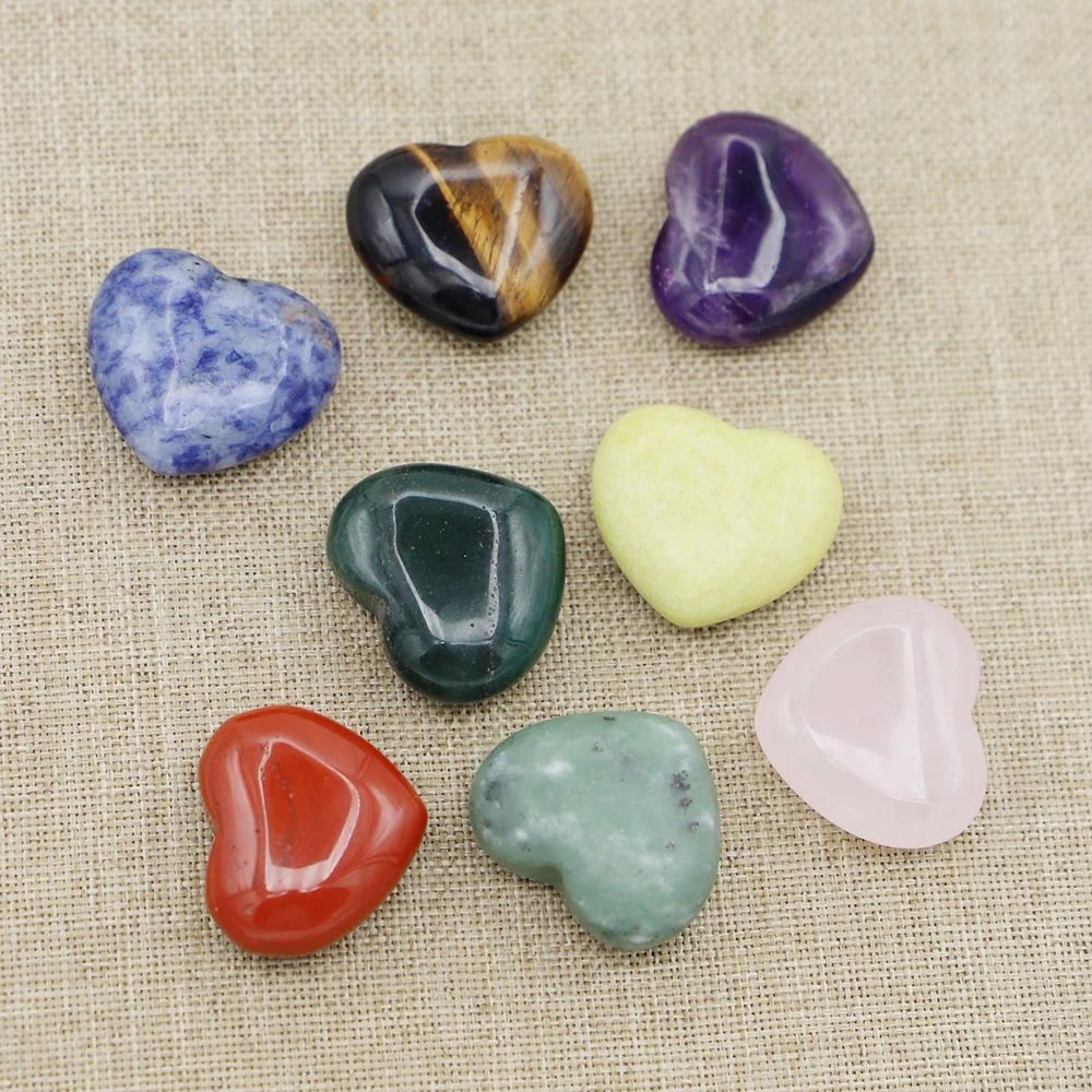 New Natural Stone Hearts Shaped Gift Box Set Ornament Crystal Rose Quartz Carved Love Healing Gemstones Craft Wedding Decor 1Box