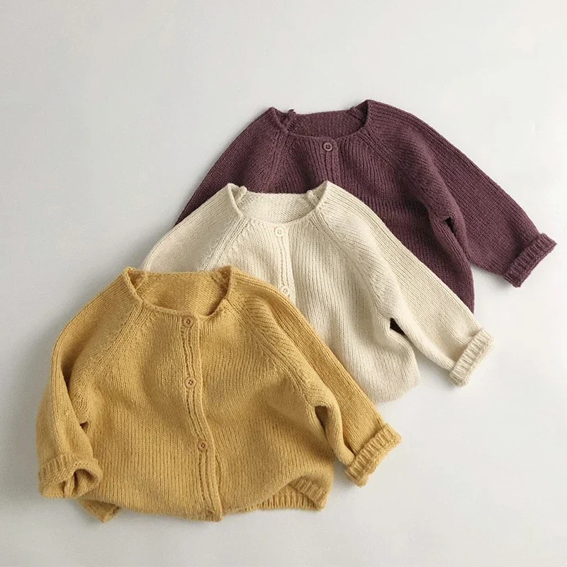 새로운 가을 아동 니트 스웨터 가디건 봄  소녀 소년 니트 가디건 긴 소매 단색 루즈 스웨터 코트