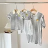 Family Matching Outfits Short Sleeves Baby Girl Boy Bodysuit Striped Mother Dad Son Daughter Parent-child Pullover Tee H1212 3
