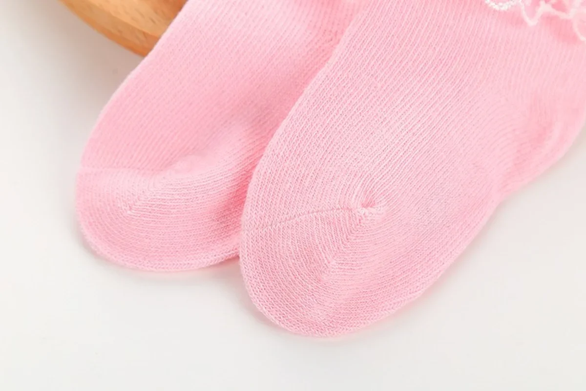 Newborn Baby Cotton Ruffle Solid Color Summer Spring White Pink Lace Princess Breathable Socks for 0-1Y Girls Infant Babe