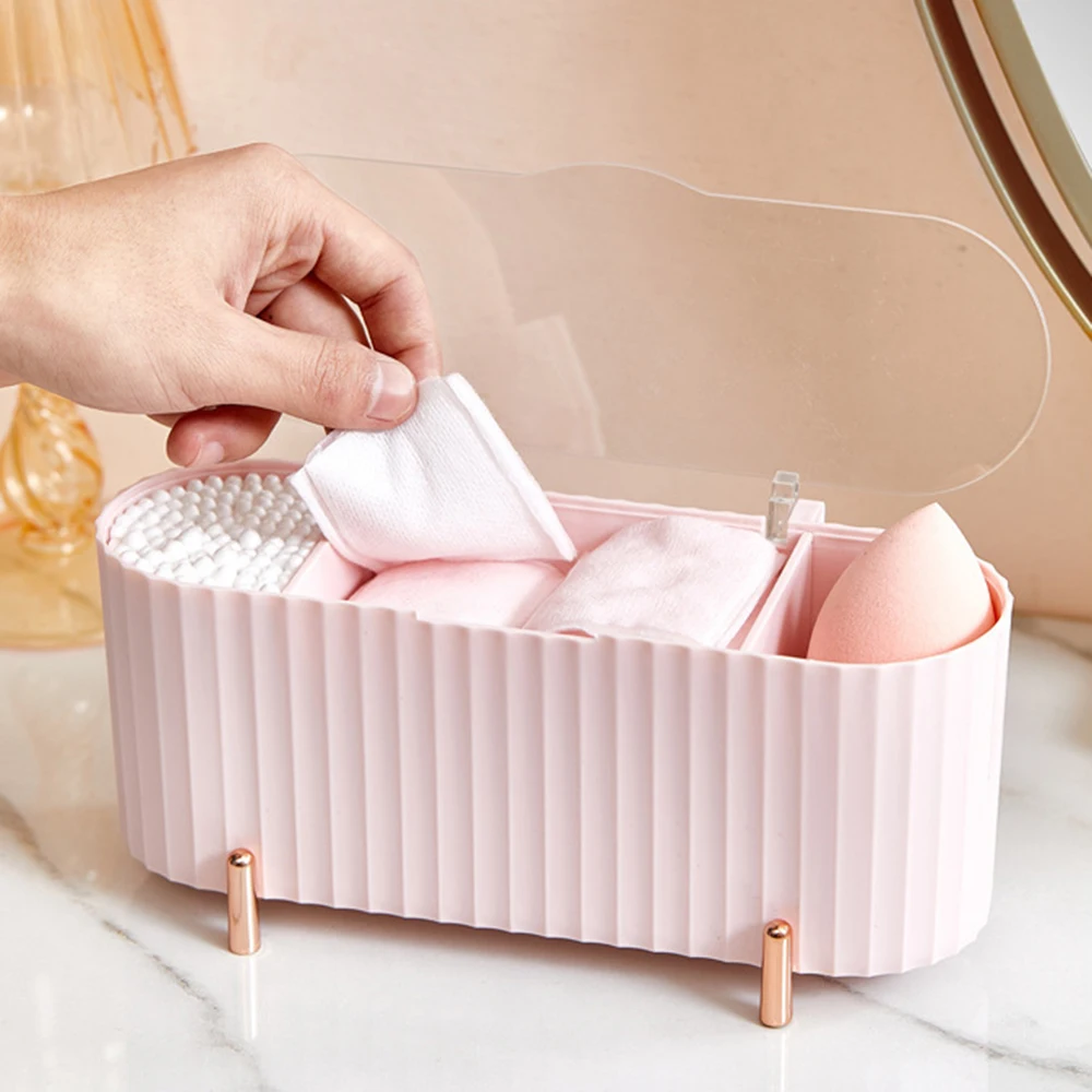 

Cosmetics Storage Box Nordic Style Dustproof Makeup Organizer For Cotton Pads Swabs Beauty Egg Holder Desktop Storage Organizer