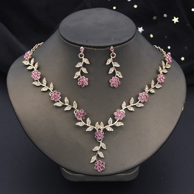 Rhinestone Bride Jewelry Sets for Women Luxury Flower Choker Necklace Earrings Wedding Dress Bridal Necklace Sets Fashion 1