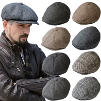 Vintage Newsboy Caps Men Women Berets Hat Classic Plaid Stripe Beret Winter Cotton Flat Cap British Painter Hats Herringbone Hat 1