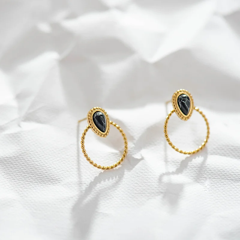 

Trendy Stainless Steel Earrings for Women Personalized Natural Stone Woven Ring Earrings Party Jewelry Gifts Wholesale