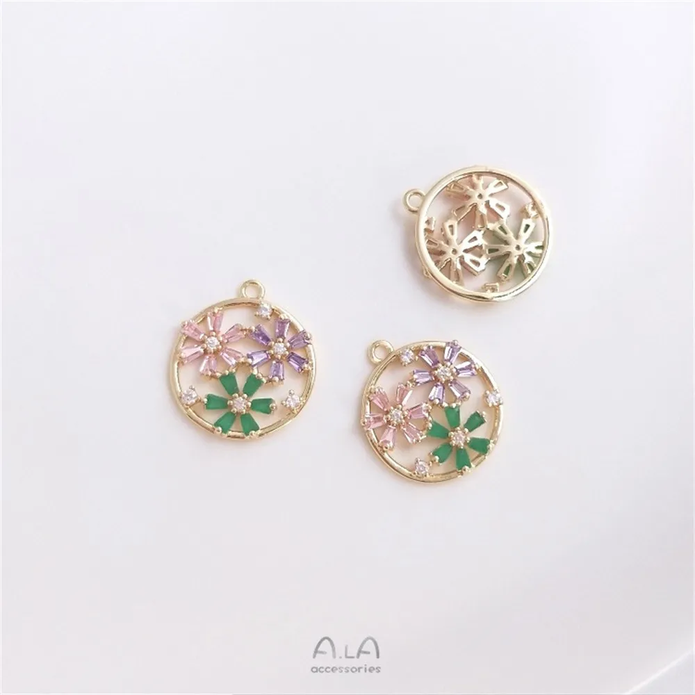 14K 골드 상감 컬러 지르콘 시리즈 꽃 무지개 눈 펜던트 DIY 귀걸이 목걸이 쥬얼리 참 펜던트 K453