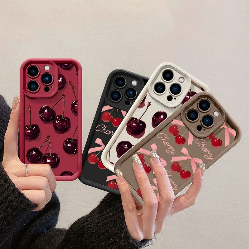 Vintage Wine Red Cherry Bow Print Phone Case Cover