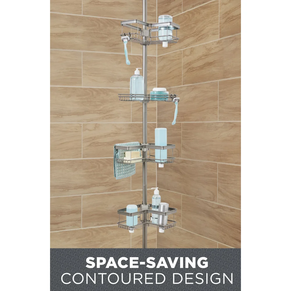 Bathroom Organizer Adjustable Tension Shower Pole Caddy, 4 Shelves