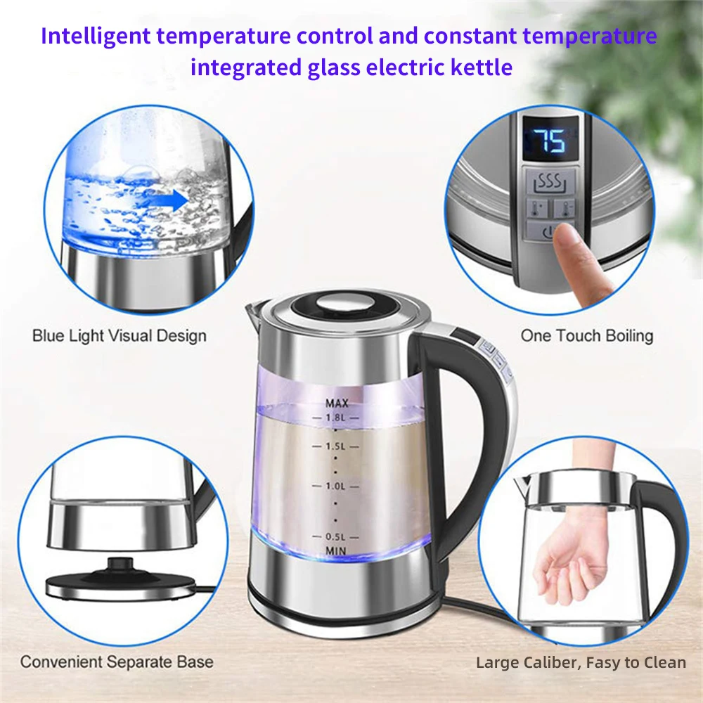 Electric Kettle Intelligent Temperature Control 4Hours Keep Warm 1.8L Glass  Tea Coffee Hot Water Boiler Food Grade 304 Stainless - AliExpress
