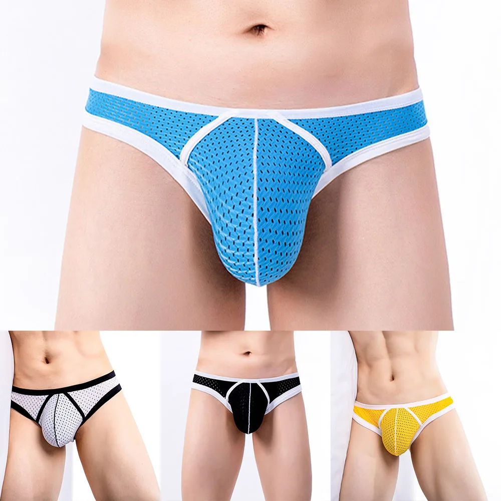 Men Briefs Sexy Low-Rise U Convex Pouch Panties Breathable Knickers Mesh Bikini Underwear Underpants Brief Tanga Slip