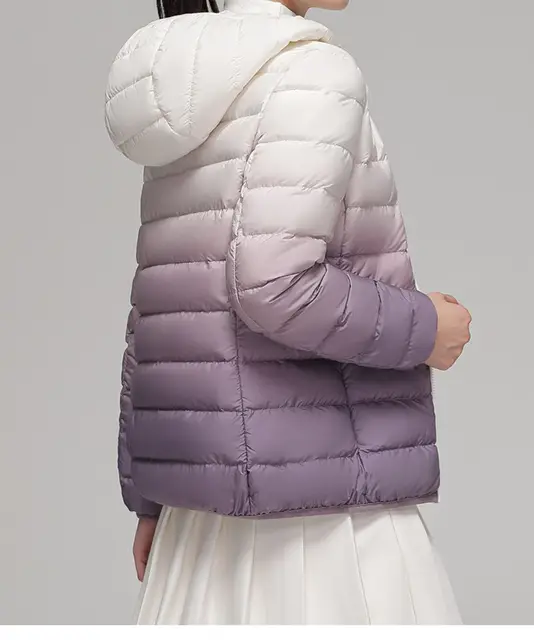 2022 Gradient Color White Duck Down Hooded Coat