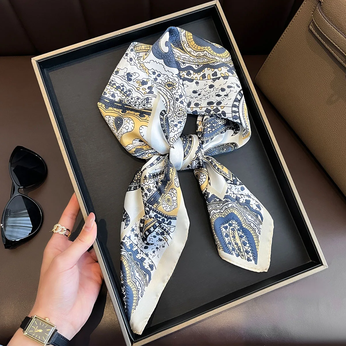 Yellow Lemon Print Square Silk Scarf - Fashionable Neck Tie & Decorative Neckerchief